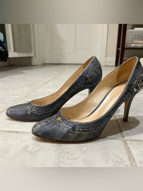 Casadei Denim Print Heels, size 9.5